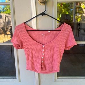 Coral button up cropped t-shirt
